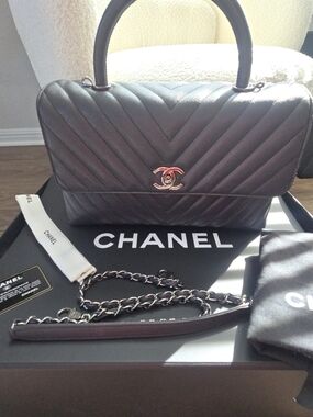 CHANEL Coco Handle Chevron Caviar Bag – Grayish Black